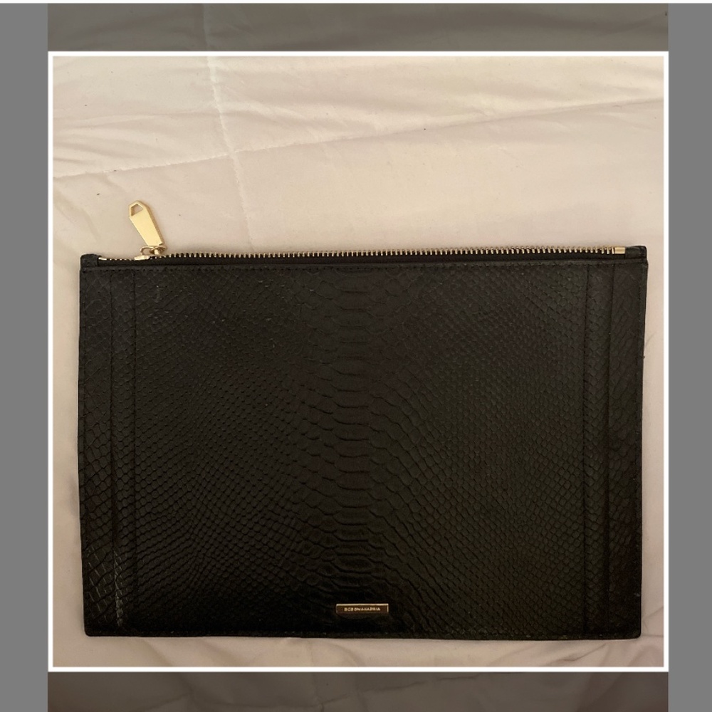 Final sale - BCBG Max Azria never used black snakeskin large envelope clutch